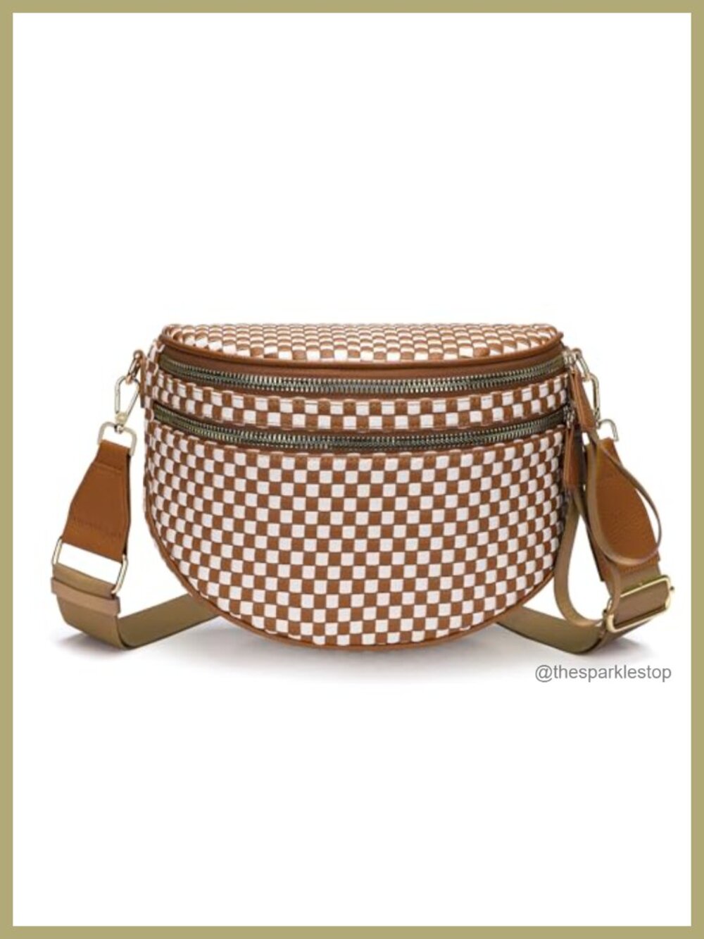Woven Vegan Leather Crossbody Bum Bag with Adjustable Strap, Double Zip Sling